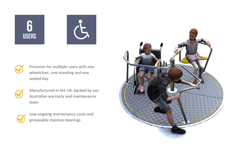 Inclusive Orbit all-abilities carousel with wheelchair access for playgrounds
