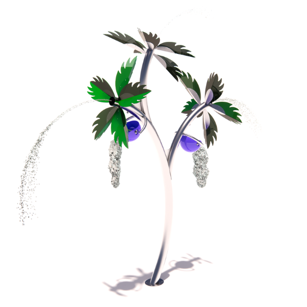 Tri Tree with palm leaves and tipping buckets